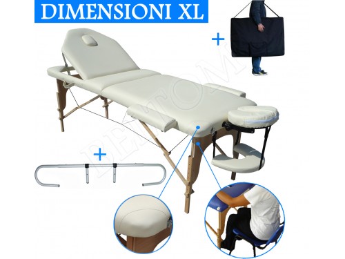 Massagetafel 3 zones nieuw model creme + rolhouder