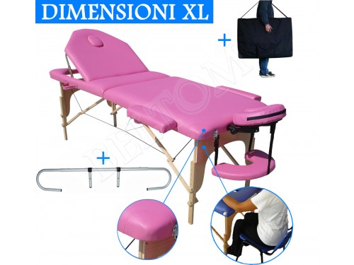 Massagetafel 3 zones nieuw model roze + rolhouder