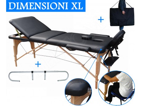 Massagetafel 3 zones zwart + rolhouder