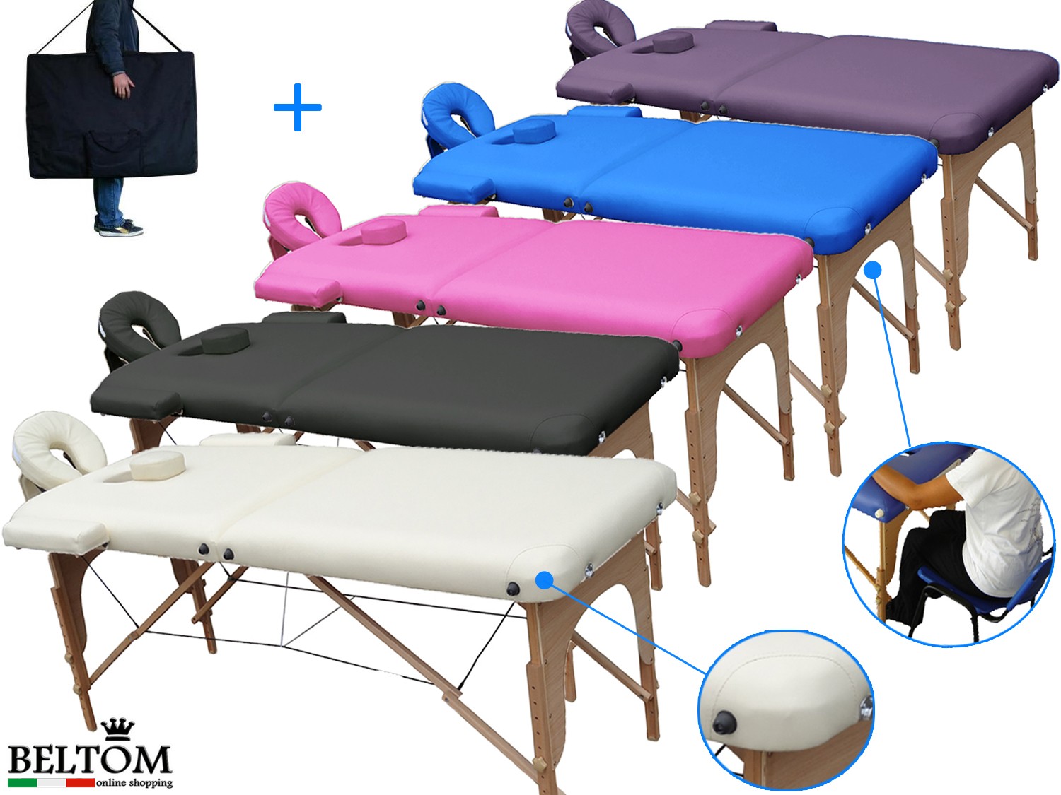 Table de massage pliante 2 zones en bois avec panneau reiki +